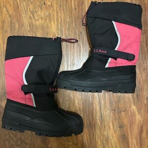L.L. Bean Northwoods Winter Snow Boots Wool Lined Black Pink Girls Size 7